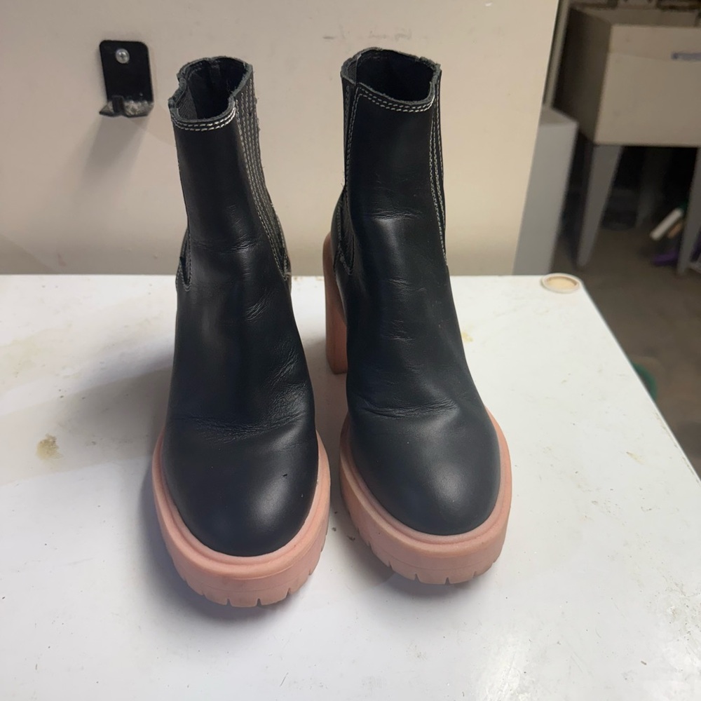 Dolce Vita Black Ankle Boots with Pink Soles